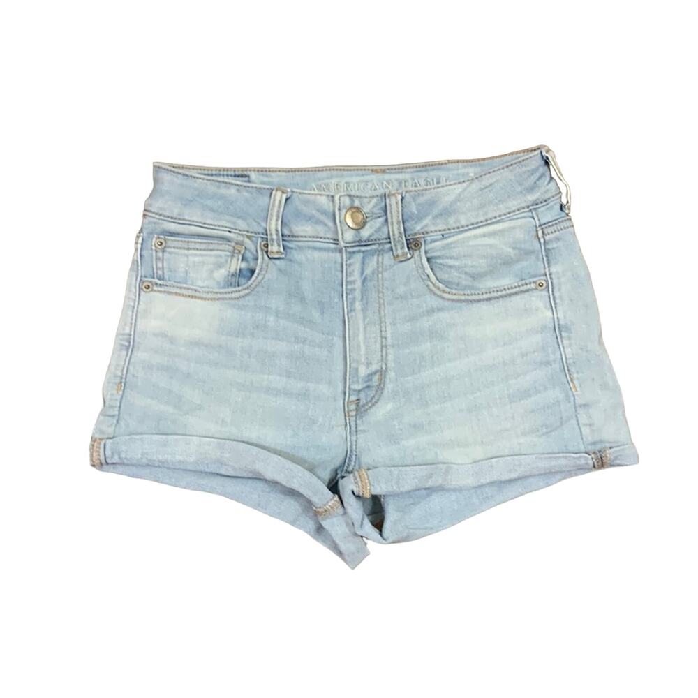 American Eagle Next Level Stretch X Hi-Rise Shortie Light Wash Jean Shorts